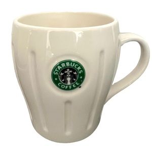 Starbucks Barista 2003 Vintage White Ribbed Siren Logo Medallion Coffee Mug